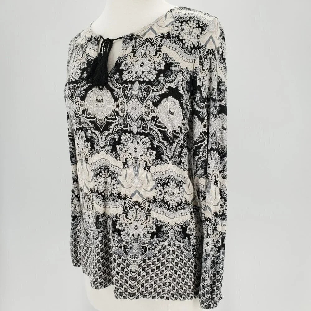 Rose & Olive BOHO Blouse Black/ Beige Size Small